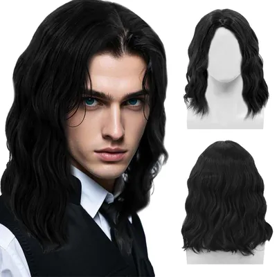 Productafbeelding van Lange Zwarte Krullende Cosplay Perücke voor Mannen