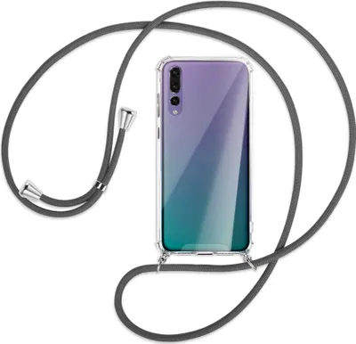 Produktbild von Handykette Backcover-Schutzhülle mit Band (Metall silberfarben) für Huawei P20 Pro - dunkelgrau