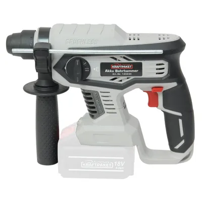 Produktbild von Dino KRAFTPAKET 18V-22 Bürstenloser Akku Bohrhammer SDS-plus (Schlagenergie 2.2 Joule, Bohrleistung in Beton: 22mm) mit Schnellstopp, LED-Leuchte, Zusatzhandgriff und Tiefenanschlag Motor bürstenlos (Brushless).