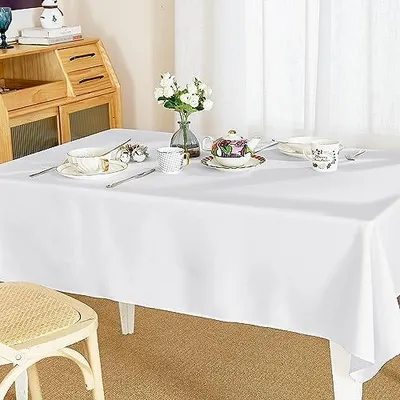 Produktbild von Weiße Tischdecke für Feiern und Hochzeiten, 1 Stück, abwaschbar und wasserdicht, H 240 x B 140 cm