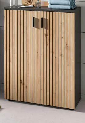 Produktbild von Badezimmer Kommode "Livia" in Artisan Eiche und grau Badschrank 60 x 81 cm