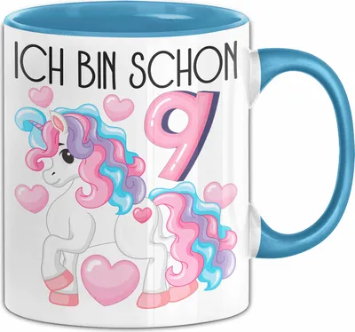 Produktbild von 9. Geburtstag Geschenk Tasse Becher Mädchen Tochter Geburtstagsgeschenk Einhorn Ich Bin Schon 9 (Blau)
