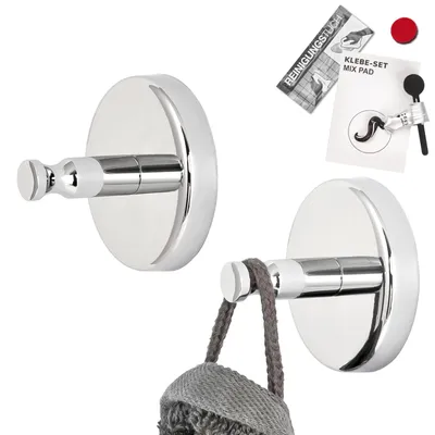 Immagine prodotto di bremermann serie bagno LUCENTE - Set di 2 ganci per asciugamani con set di adesivi, in acciaio inox cromato