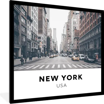 Produktbild von MuchoWow® Gerahmtes Poster New York - Amerika - Auto 40x40 cm - Poster mit Schwarzem Bilderrahmen Wandposter Rahmen Foto Bilder - Mit Rahmen - Wanddekoration Schlafzimmer