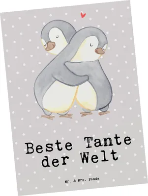 Produktbild von Mr. & Mrs. Panda Postkarte Pinguin Beste Tante der Welt - Grau Pastell - Geschenk, Postkarten, Nichte, Taufe, Fotokarte, Ansichtskarten, Dankeschön, Patentante, Familie