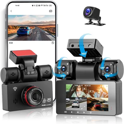 Immagine prodotto di Dashcam per auto - Autocamera - Telecamera da cruscotto - Telecamera per auto - 4 canali, risoluzione 2K, anteriore e posteriore
