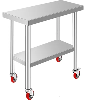 Image de VEVOR Table en acier inoxydable 762 x 305 mm Table de travail de cuisine avec roulettes