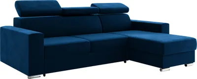 Produktbild von MEBLINI Schlafcouch mit Bettkasten - Ecksofa mit Schlaffunktion - Sofa mit Relaxfunktion und Kopfstützen - Couch L-Form - Eckcouch - Wohnlandschaft - VOSS - 242x168x79cm Rechts - Blau Samt