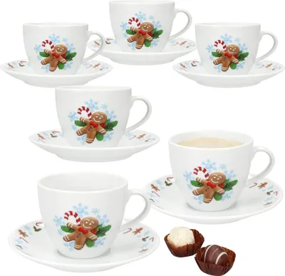Produktbild von Candyman Kaffeetassen mit Untertassen für 6 Personen Porzellan Tee Kakao eisblau