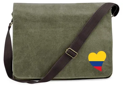 Produktbild von Huuraa Umhängetasche Kolumbien Flagge Herz 14 Liter Military Green Canvas Laptoptasche Geschenkidee