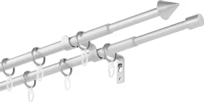 Produktbild von Ausziehbare Gardinenstange, Stilgarnitur Siri komplett Set zum sofortigen Montieren, 13/16 mm Ø, Silber 2-lauf, 120 - 220 cm
