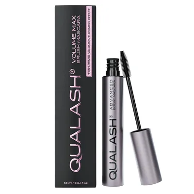 Produktbild von QUALASH® Volume Max Mascara, 10 ml - Pflegt und verdichtet die Wimpern, wasserfest und trennend, verleiht spektakuläres Volumen ohne zu verkleben, bröckelt und verschmiert nicht, Vegan, Intensives Schwarz.