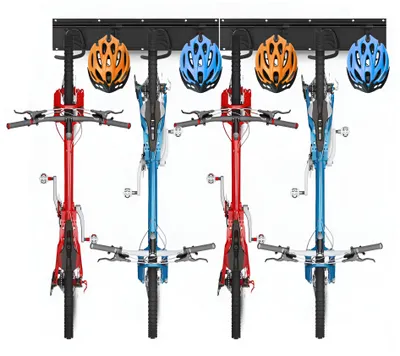 Produktbild von TOJ Fahrradhalter Wand – 3 Schienen mit 4 Fahrradhaken & 4 Zubehörhaken – Fahrradaufhängung für Garage, Schuppen & Keller – Schwarz