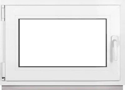 A white window frame with a blank white pane, set against a white background.