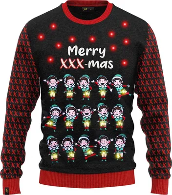 Obrázek produktu pro JAP Christmas Ošklivý vánoční svetr se světýlky Merry XXX-mas - 100% recyklovaný - Uni pro ženy i muže - Modrá - Velikost M