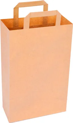 A brown paper bag with handles, shown from the front.