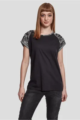 Obrázok produktu pre Urban Classics Dámske tričko Contrast Raglan Tee Black/Darkcamouflage-M
