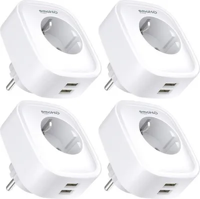 Image de Interrupteur Wi-Fi intelligent avec suivi de la consommation d'énergie - 16 A, double interrupteur compatible Alexa, fonction minuterie programmable - Contrôle via application - Compatible avec Alexa/Google Home - Lot de 4