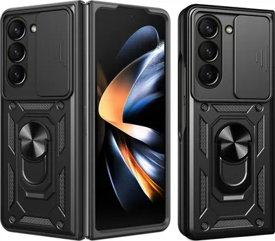 Produktbild von Hülle für Samsung Galaxy Z Fold 5 mit Ring Ständer Halter Dia Kameraschutz TPU PC Hybrid Handyhülle Schwarz
