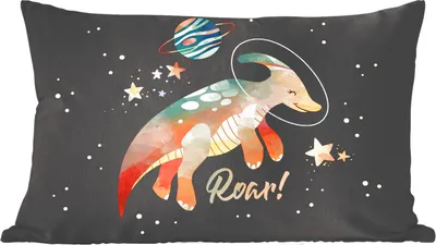 Produktbild von MuchoWow® Zierkissen Sofakissen Wohnzimmer Dekokissen 60x40 cm Zitate - 'Brüllen' - Dinosaurier - Sprichwörter - Kinder - Jungen - Mädchen - Kinder - Kopfkissen - Polster mit Foto
