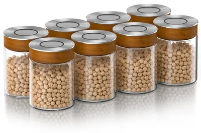Image de Ensemble de 8 bocaux de conservation Arendo, capacité de 750 ml chacun, en verre borosilicaté, avec couvercles hermétiques à clapet, en acier inoxydable avec joint en silicone. Contenants de conservation, 8 pièces, transparents