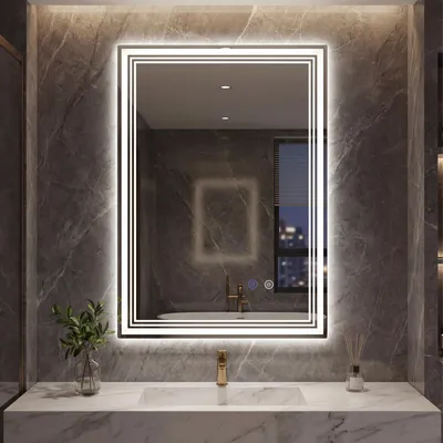 Produktbild von COSTWAY 70x50 cm Badspiegel, Badezimmerschrank mit 3 Lichtfarben dimmbar, Anti-Beschlag, Memory-Funktion & Touch-Schalter, Wandspiegel, Spiegel