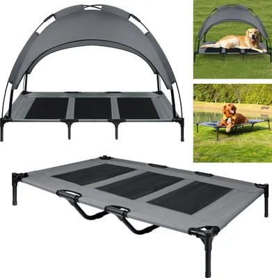 Produktbild von LZQ lehátko pro psy s baldachýnem pelíšek pro vnitřní venkovní zahradu 122x92x102cm psí bouda psí pohovka pro domácí mazlíčky psy do 60 kg (velikost XL, šedá)