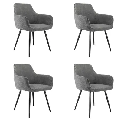 Immagine prodotto di set di 4 sedie da pranzo con braccioli, rivestite in tessuto a coste, semplici ed eleganti, design raffinato