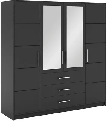 Produktbild von Kleiderschrank BALI D4 mit Spiegel, Drehtürenschrank, Schrank, Schlafzimmerschrank, großer Stauraum (Graphit)