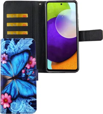 Produktbild von Samsung Galaxy A72 5G Tasche Handy Hülle Schutz-Cover Flip-Case mit Kartenfach Blauer Schmetterling