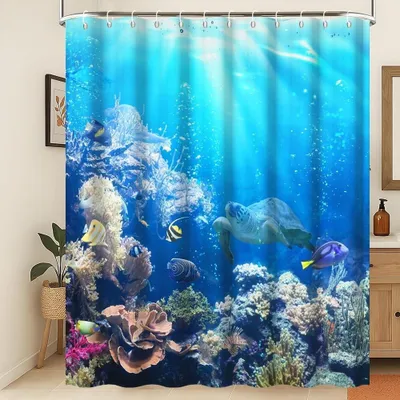 Imagen del producto de Omgoods - Cortina de ducha impermeable con motivos marinos, 240x180 cm