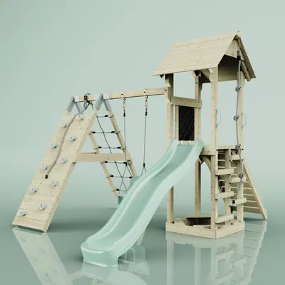 Produktbild von OutdoorToys Spielturm Trondheim aus Holz in Grün Babyschaukel