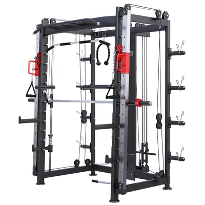 Produktbild von GORILLA SPORTS® Power Rack - mit Klimmzug, Rudern, Dip Station, Bizeps/Trizepsgriff, Langhantel und Hantelscheiben Aufnahme, Verstellbar, Stahl - Multipresse, Smith Maschine, Kraftstation, Power Cage