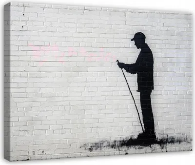 Produktbild von Bilder Wohnzimmer Schlafzimmer - 100x70 cm - Leinwandbilder - Wandbilder XXL - Wanddekoration - Leinwandbild Abstrakt Banksy Grau