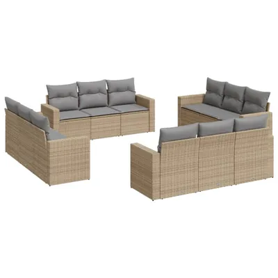 Image de vidaXL Ensemble de 12 canapés de jardin avec coussins Beige Poly Rattan