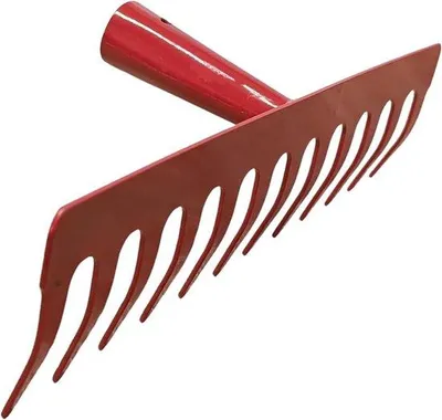 Image de Râteau à gazon à dents métalliques, rouge, 12 dents