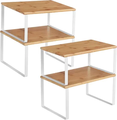Imagen del producto de Juego de 4 estanterías para la cocina – Estanterías apilables y expandibles para especias – Acero y bambú – 15 kg por estantería