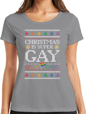 Produktbild von Christmas is super Gay LGBTQ - Weihnachten Weihnachtsgeschenk Christmas Damen T-Shirt, Grau, M