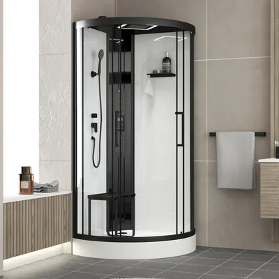 Produktbild von Komplettdusche 95×95×218 cm, Duschtasse, Gleittüren, 5 mm ESG, Armatur