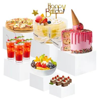 Image de Support pour gâteau, ensemble de 6 pièces - Présentoir acrylique pour buffets, idéal pour les mariages et les fêtes