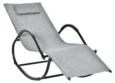 Immagine prodotto di Outsunny Sedia a dondolo Sdraio a dondolo con poggiatesta Sdraio da giardino in Texteline Grigio