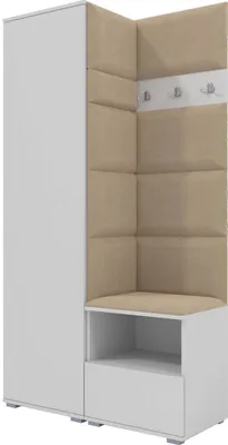Produktbild von Garderoben-Set Nela I, Polstergarderobe mit Schuhschrank, Dielenmöbel-Set (Farbe: Weiß + Trinity 04 (Beige))