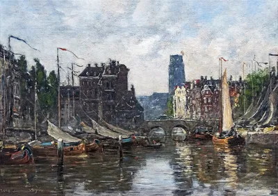 Produktbild von Legendarte - Kunstdruck auf Leinwand - Rotterdam, Le Pont De La Bourse Eugène Boudin - Wanddeko, Canvas cm. 50x70