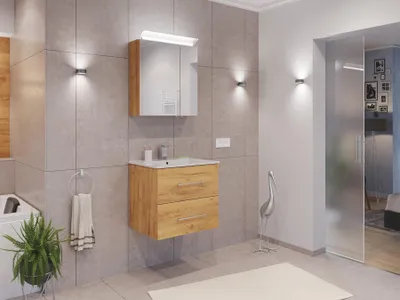 Produktbild von Badmöbel Set Firenze 60 2tlg. Spiegelschrank Softclose eiche gold : Eiche Gold Varianten: Eiche Gold