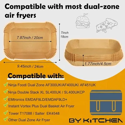 Produktbild von 120Stück Backpapier für Heißluftfritteuse Ninja Double Stack XL 9.5L SL400EU, Air Fryer Zubehör, Backpapier für AF300EU AF400EU,Ninja Double Stack XL, Cookwise & anderen Dual Zone Airfryer