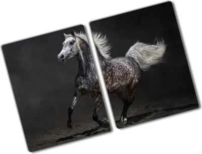 Produktbild von Tulup Glas Herdabdeckplatte - 2x40x52 cm - Glaskeramikkochfeld-Abdeckung Spritzschutz Glasabdeckplatte Kochplattenabdeckung und Schneidebrett - Zweiteilig - Tiere - Arabisches Pferd - Schwarz