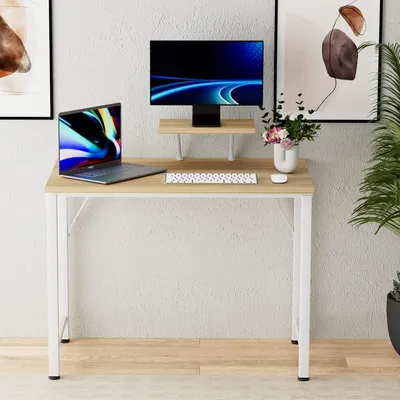 Produktbild von Schreibtisch mit Monitorständer,Computertisch PC-Tisch,Kleiner Schreibtisch Arbeitstisch für Schlafzimmer,Büro,Bett,Sofa 80x40x75cm Holzfarbe