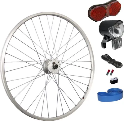 Produktbild von 26 Zoll Vorderrad Shimano Nabendynamo DH-C3000 Set mit LED Scheinwerfer und Rücklicht