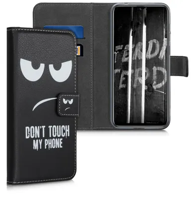 Produktbild von kwmobile Wallet Case kompatibel mit Ulefone Note 7 (2019) Hülle - Cover mit Ständer und Kartenfächern - Don't touch my Phone Weiß Schwarz