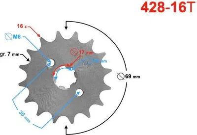 Image de 428-16 Pignon pour cyclomoteur (avec trous)